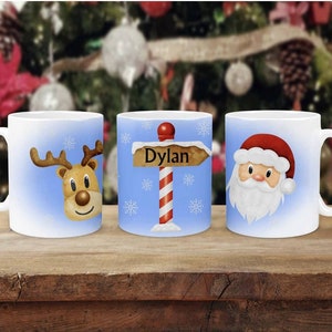 Personalised children&#39;s Christmas mug. Santa reindeer hot chocolate Unbreakable cup Christmas eve box gift Small cup 1st Dec mug father xmas
