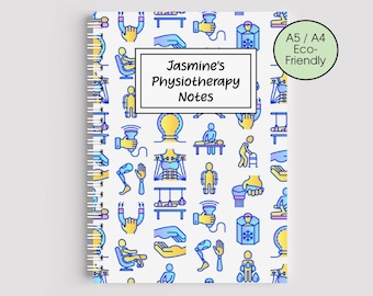 Cuaderno personalizado para fisioterapeutas. Cualquier nombre o texto. Diario de fisioterapia personalizado. Regalo para fisioterapeutas. Ecológico. Formatos A4 y A5. Papelería.