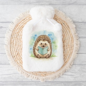 Hedgehog with Book Hot Water Bottle Gift Christmas Present Birthday Unusual Gift Hard to buy Super Soft 2 Litre Hot Water Removable Cover