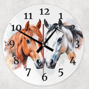 Horses clock. Large WOODEN Clock, Wall Clock Horse Gifts Farmhouse Guesthouse Cottage Clock Birthday Present Elegant Home decor horse lover