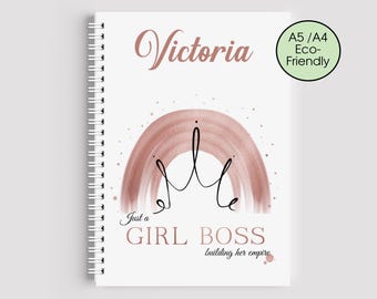 Personalised Girl Boss Notebook - Eco Friendly Recycled Journal - Custom Name Empire Building Gift - Lined or Blank A5 / A4 Stationery