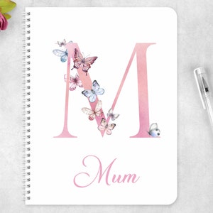 Butterfly Initial personalised notes notebook Recyclable eco friendly notepad Wire book journal Birthday Mothers day Christmas gift her mum