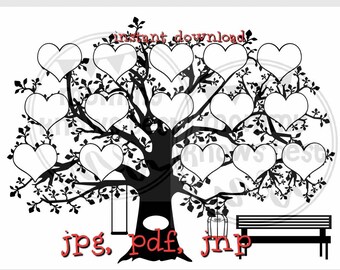 4 Hearts Family Tree SVG JPG Pdf PNG Template. Print at Home. - Etsy