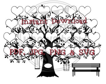27 Hearts Family Tree Download. SVG JPG pdf PNG Template. Print at home. Digital. Instant Download Clip Art. Commercial Use. Ancestory chart
