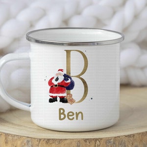 Taza navideña personalizada, taza navideña para niños, relleno festivo para cajas, taza esmaltada, taza de chocolate caliente, amigo invisible de Navidad para niño y niña en Nochebuena