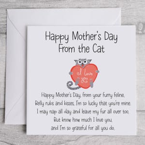 Carte de fête des mères du poème souvenir sentimental de carte de voeux de carte de chat. Carte recyclable et respectueuse de l'environnement. Maman 1ère fête des mères