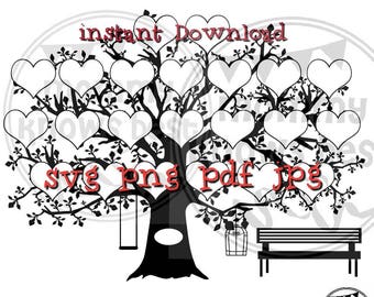 22 Hearts Family Tree Download. SVG JPG pdf PNG Template. Print at home. Digital. Instant Download Clip Art. Commercial Use. Ancestory chart