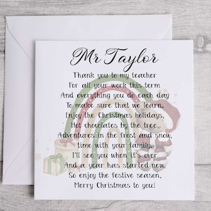 Weihnachtskarte für Lehrer mit Gedicht Eco freundlich männlich weiblich Danke Sentimental Greeting Card Andenken