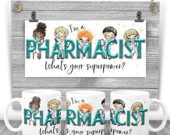 PHARMACIST Mug - I am a pharmacist what&#39;s your superpower? Say thank you mug. Key worker present. Protect the NHS. chemist. Keyworker