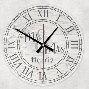 Mr and Mrs clock. Large Wooden Clock Wall Clock Wedding Gifts Unusual Birthday Christmas Anniversary Present Elegant Home decor First Xmas