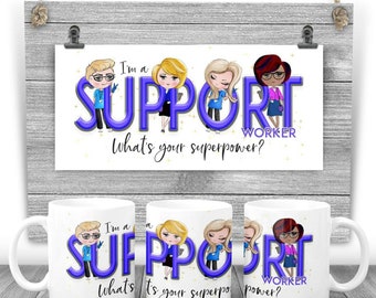 Keyworker Mug - I am a SUPPORT WORKER what&#39;s your superpower? Say thank you gift. Key worker present.  Stay safe.
