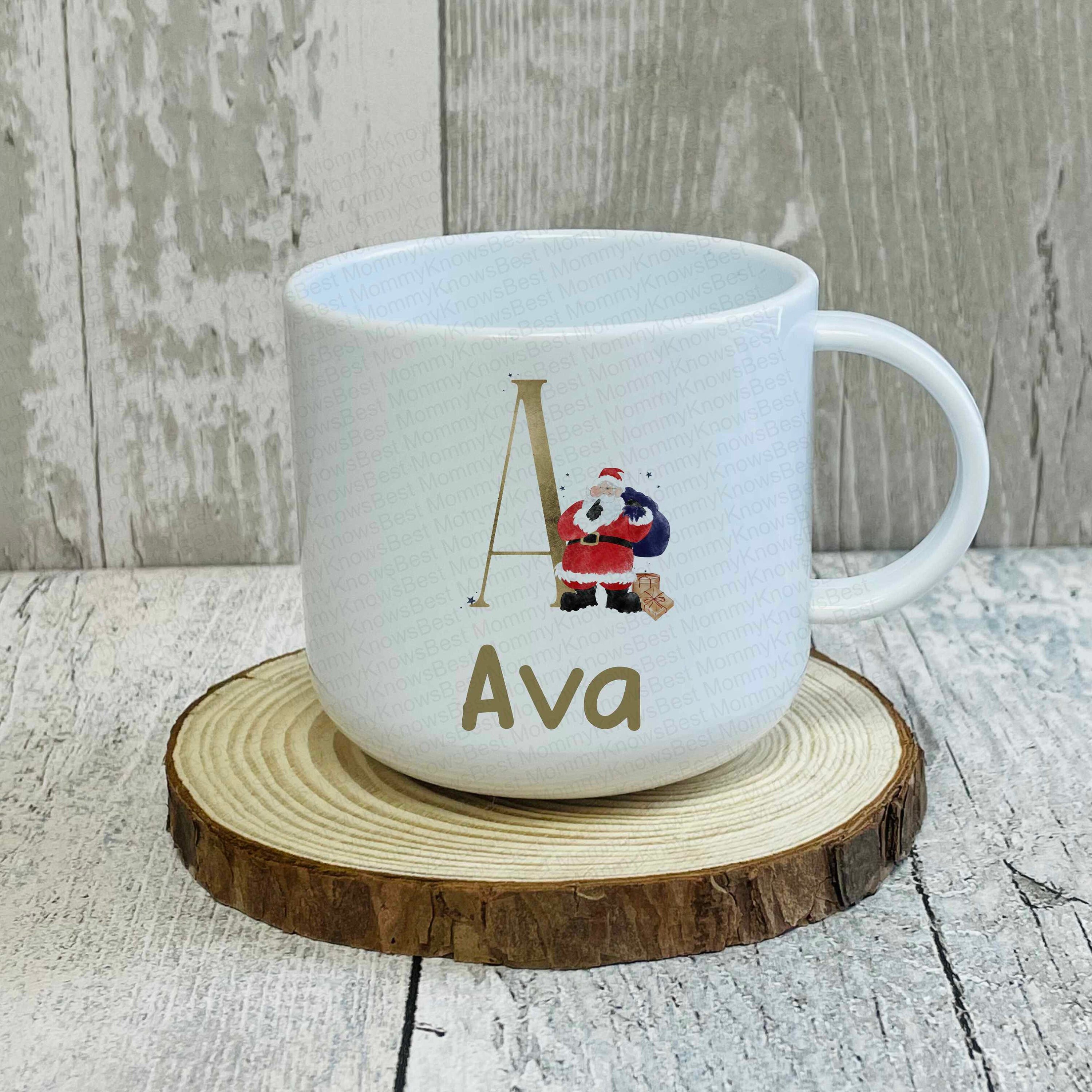 Santa with initial children's mug 6oz small Personalised hot chocolate Unbreakable cup Christmas eve box gift Small cup 1st Dec xmas