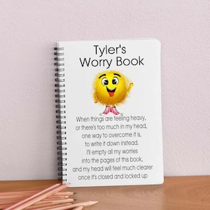 Cuaderno de preocupaciones sobre salud mental. Diario de sentimientos y pensamientos de niños. Bloc de notas ecológico y reciclable. Papelería para niño o niña.