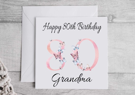 Biglietto Di Auguri Per 80° Compleanno Donna, Design Con Fiori E Farfalle, Finiture In Lamina Argentata, Prodotto Nel Regno Unito, Ecologico