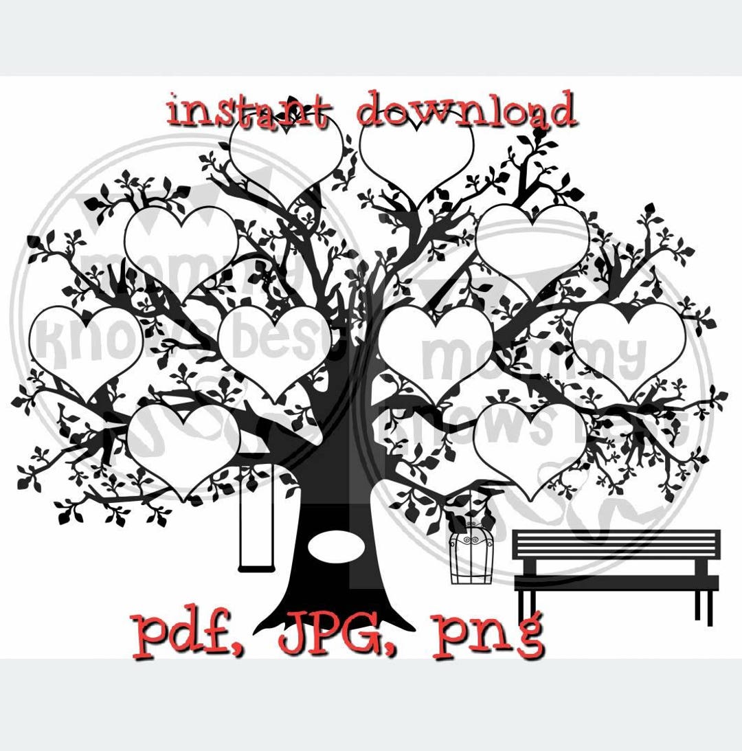 10 Hearts Family Tree Download. SVG JPG Pdf PNG Template. Print at Home ...