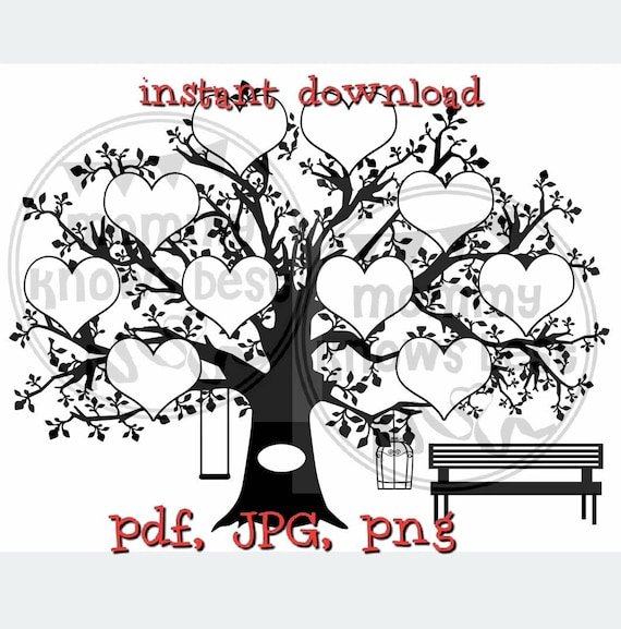 Download 10 Hearts Family Tree Download Svg Jpg Pdf Png Template Etsy