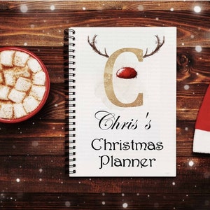 Livre de planification de Noël avec bois de renne initiaux en or carnet journal écologique Jotter de Noël 2021 Carte de Noël organisateur de planification