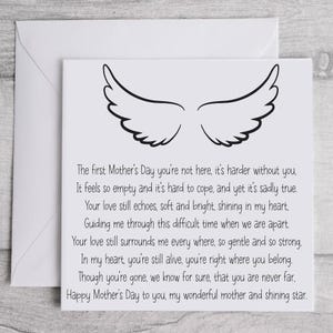 Primo biglietto commemorativo della festa della mamma. biglietto di auguri, ricordo sentimentale, poesia. Biglietto ecologico riciclabile. Primo giorno della mamma senza di te