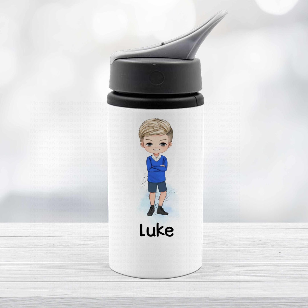 School Drinks Bottle Personalised Back to School Boy in Blue Uniform ...