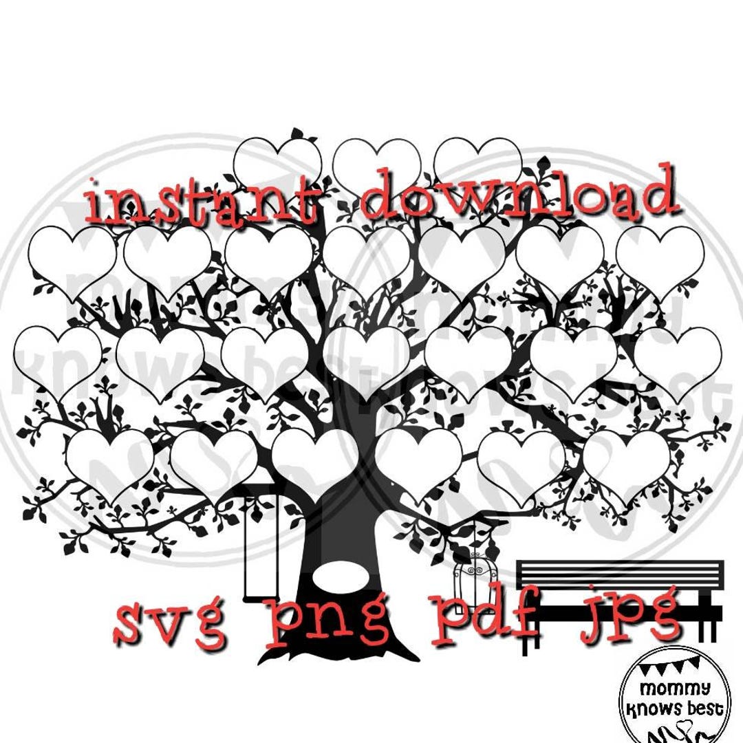 23 Hearts Family Tree Download. SVG JPG Pdf PNG Template. Print at Home ...