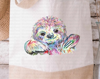 Colourful Sloth Canvas JUTE bag. Birthday Present Mothers Day Gift Christmas Reusable gift Eco Friendly lunch Bag life lunch shopping bag