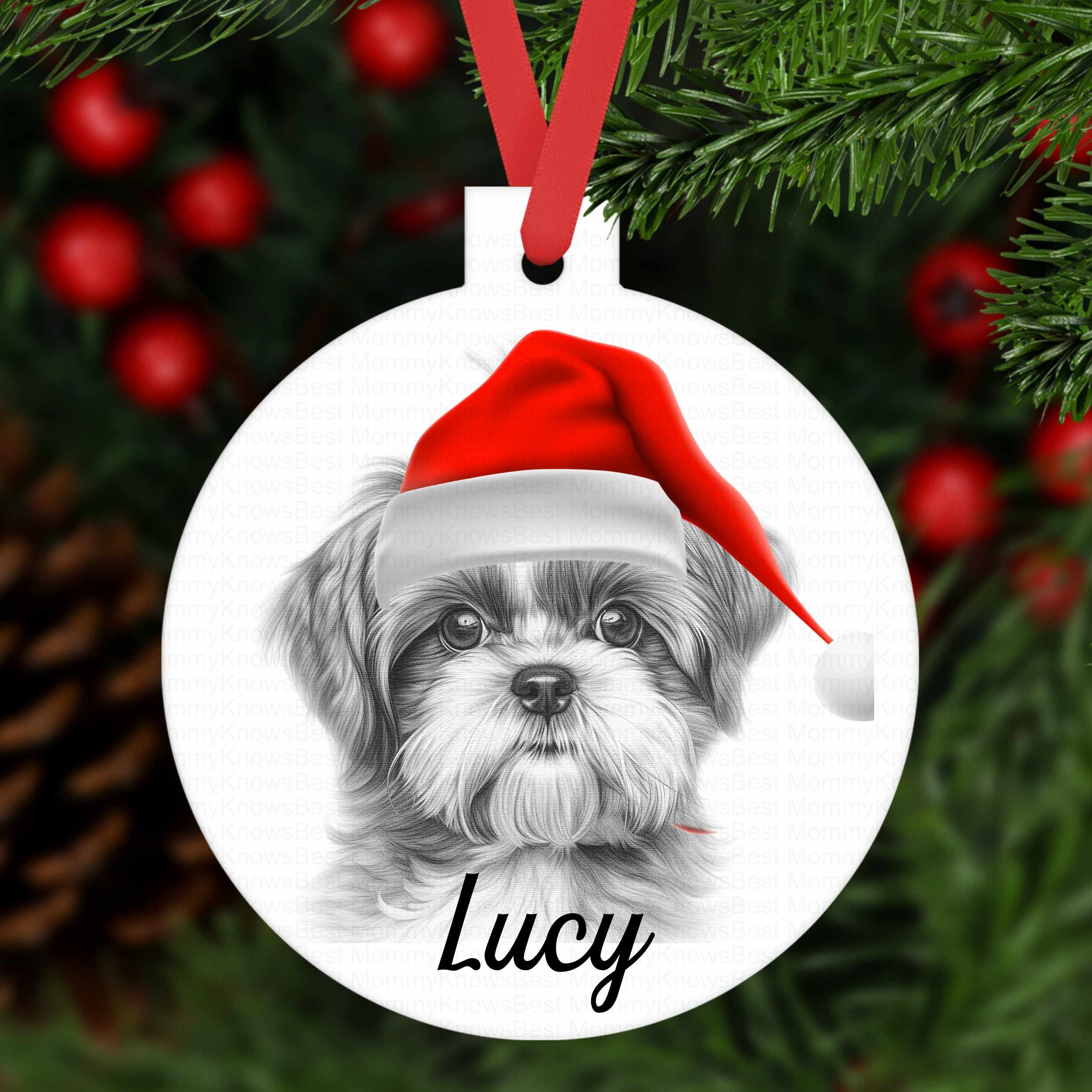 SHIH TZU ボール飾り アルミ製。カスタマイズされたツリー