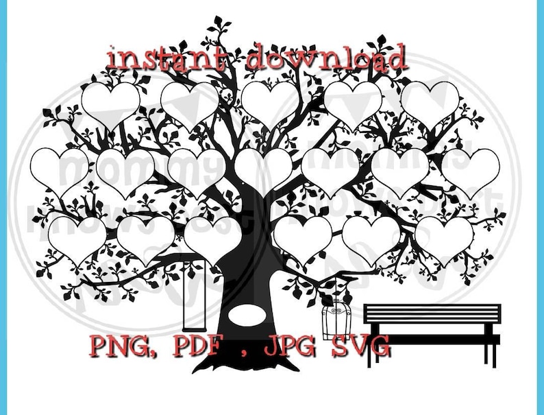 Download 18 Hearts Family Tree SVG JPG pdf PNG Template download ...