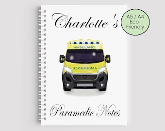 Cuaderno personalizado para paramédicos. Regalo ideal para estudiantes de medicina, profesionales de emergencias médicas y socorristas. Cuaderno reciclable tamaño A4/A5.