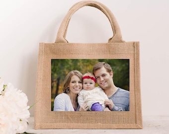 Borsa fotografica in JUTE. Ritratto di famiglia, regalo di compleanno, regalo per la festa della mamma, regalo riutilizzabile, borsa ecologica per il pranzo, borsa per la spesa