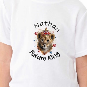 Kids Tiger Lion Future King Union Jack Tshirt Coronation Celebrations Son Nephew Grandson Street party school top  gift