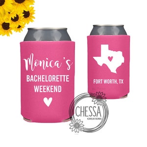 Bachelorette Party Can Cozies, Beer Coolers, Custom, ANY TEXT Texas or any state image 1