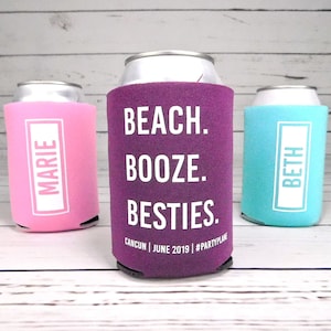 Girls Beach Weekend Vacation Party Favors Summer Getaway Can Cooler Cozie Cozy Stubby Florida Cruise, No minimum, choose your quantity