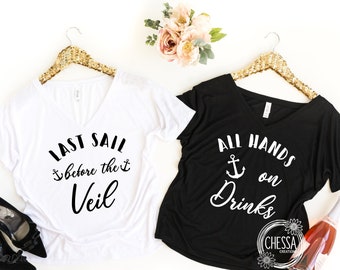 Bachelorette Party Shirts, Custom Bride Shirt, Black & White Slouchy V-Neck Bridesmaid Getting Ready Shirt Set 8815 Bella+Canvas