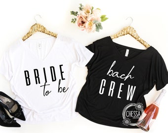 Bachelorette Party Shirts, Custom Bride Shirt, Black & White Slouchy V-Neck Bridesmaid Getting Ready Shirt Set 8815 Bella+Canvas