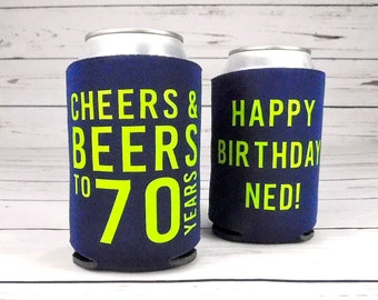 70th Birthday Party, Custom Birthday Party Cozies, Birthday Party Beer Can Cozy, Cheers and Beer Birthday, Beer Cooler Birthday Gift