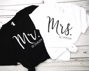 Personalized Newlywed Gift, Husband and Wife Shirts, Mr and Mrs Couples Shirts, Super Soft Jersey Style TShirts, 3005