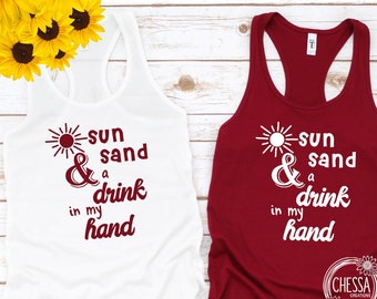 Bachelorette Party Tank Tops, Custom Bride Shirt, Beach, Sun Sand, Florida, Cruise, Sail, Cardinal & White Bridesmaid Shirt Set 1533 Maroon