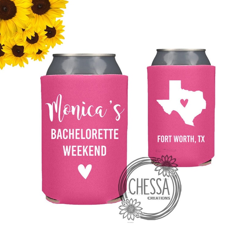 Bachelorette Party Can Cozies, Beer Coolers, Custom, ANY TEXT Texas or any state image 1