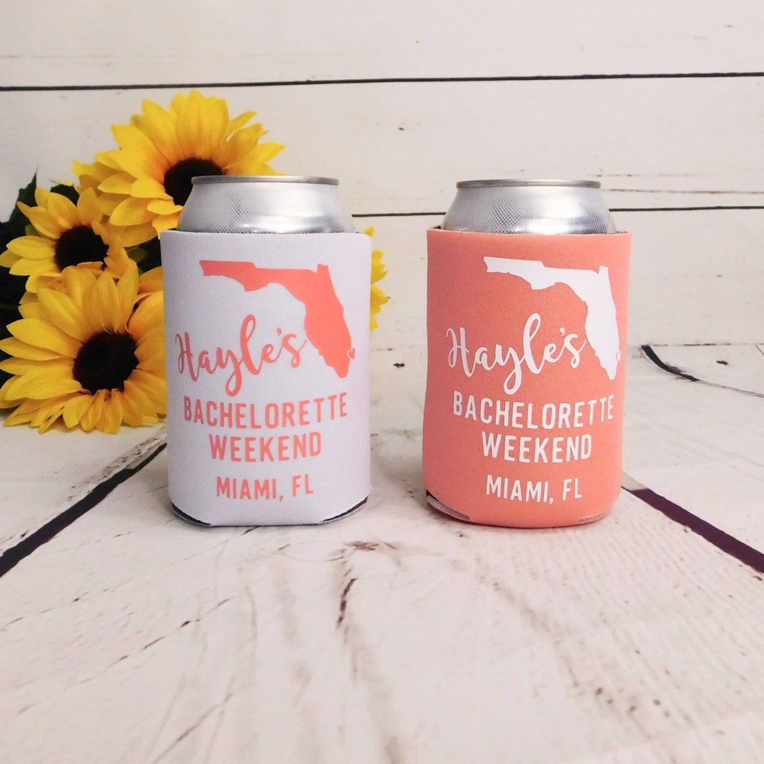 Florida Bachelorette Party Cozies, Custom Beer Coolers for Bachelorette, Custom Bachelorette