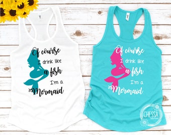 Bachelorette Party Tank Tops, Custom Bride Shirt, Beach, Nautical, Mermaid, Tahiti Blue & White Bridesmaid Getting Ready Shirt Set 1533