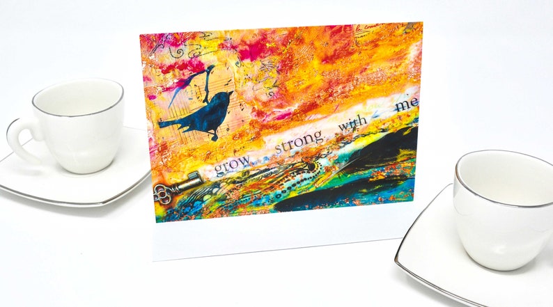 Grow Strong With Me/ArtCard/GiftCard/NoteCard/RelationshipCard/FriendshipCard/Encaustic/Mixed Media Card image 3