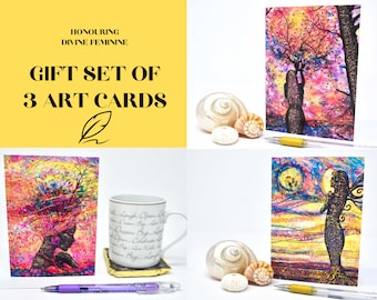 Honouring/Art Cards Gift Set of 3/Feminine Energy Cards/Goddess Energy Note Cards/Greeting Cards/Blank Art Cards/Stationary Set/Spiritual