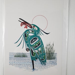 Nouvelle carte d'art « GREEN HERON » de l'artiste tuchonien du Nord Richard Shorty 6 x 9 pouces avec enveloppe - vierge à l'intérieur