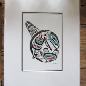 Art print  &quot;KILLER WHALE&quot; by Cowichan Tribes Native Band artist Joe Wilson  11&quot; x 14&quot; matted and ready to frame
