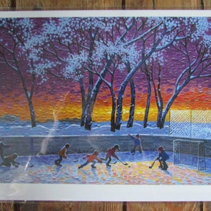 NEUE "DUSK at the RINK" Kunstkarte von Kanadas Hockey künstler William Roy "Bill" Brownridge 9"x6" blanko innen mit Umschlag (#3014)
