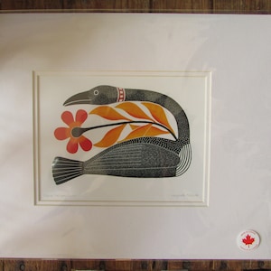 FLORAL PASSAGE matted loon art print by Inuit artist Kenojuak Ashevak  11&quot;x14&quot;  Made in Canada