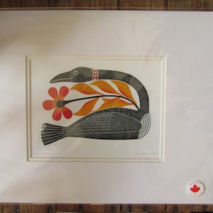 FLORAL PASSAGE matted loon art print by Inuit artist Kenojuak Ashevak  11"x14"  Made in Canada