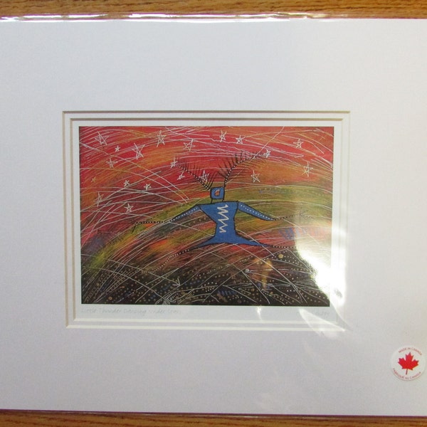 New "Little Thunder Dancing Under Stars" art print by First Nations artist Alan Syliboy 11x14  Made in Canada