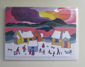 NEW "YUKONERS" art card by renowned artist Ted Harrison 7" x 5" w/envelope and blank inside Made in Canada (#1631)