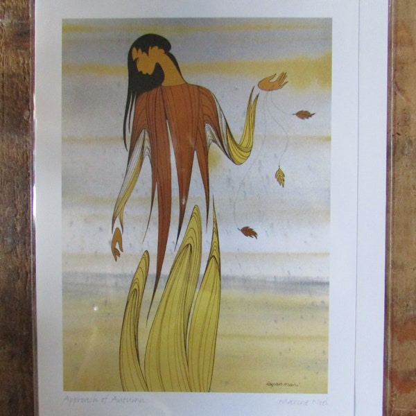 New  "APPROACH of AUTUMN" art card by Sioux artist Maxine Noel 6x9" blank inside w/envelope Made in Canada (#9446)